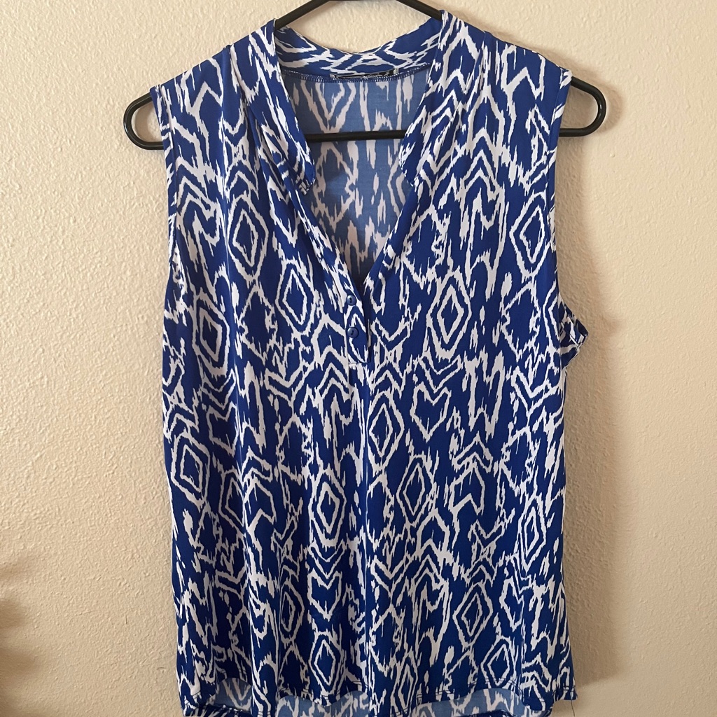 Claudia Richard Blue And White Soft Sleeveless Blouse Size Xl